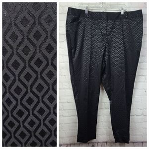 Worthington 20W Shiny Diamond Embossed Black Slim Leg High Waist Pant Trousers